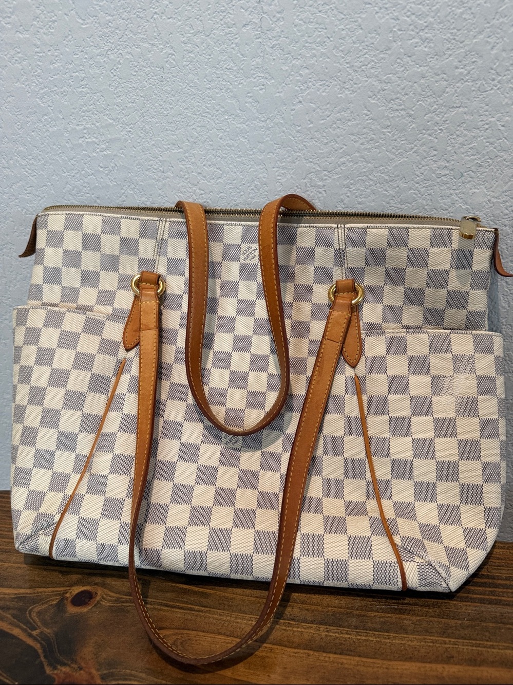 Louis Vuitton Damier Azur Totally MM Tote Bag Shoulder with Zipper - Picture 5 of 13